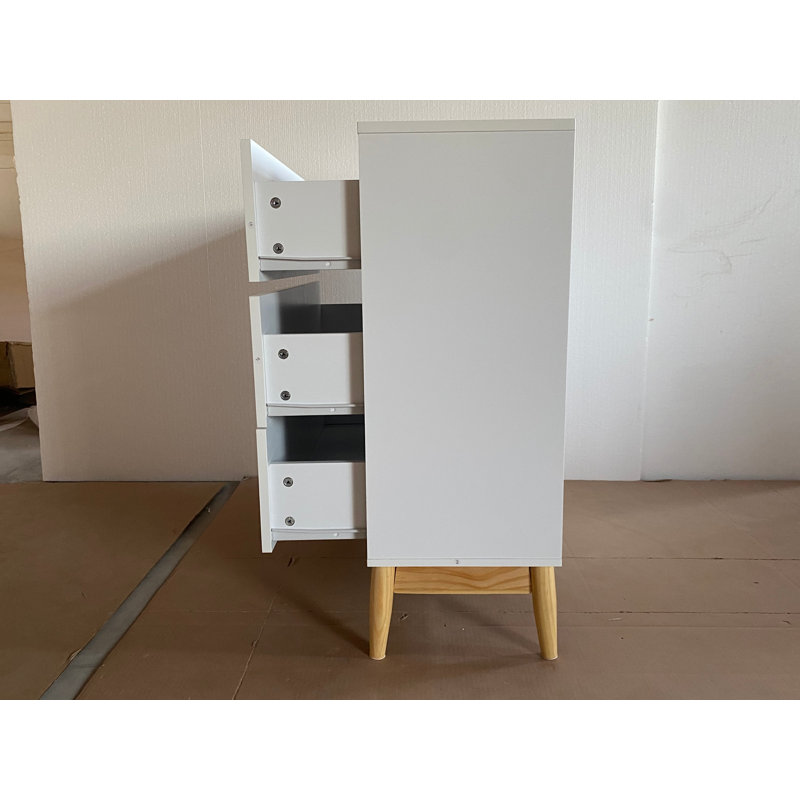 Armoire de rangement à 3 tiroirs de style nordique, commode blanche moderne avec poignées en or rose et base en bois, petit espace de rangement pour bureau, chambre d'enfant, chambre de bébé