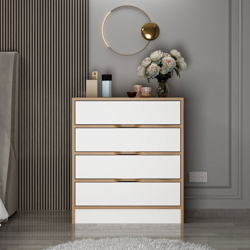 Commode moderne scandinave Wesa, noyer et blanc, 27,6 po x 15,7 po x 31,5 po | 100% panneau de particules enduit de mélamine, épaisseur: 0,7 pouce | Nombreuses tablettes pour un rangement organisé, un design élégant et fonctionnel