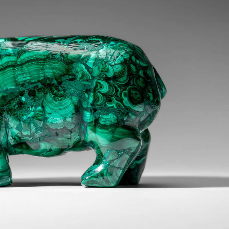 Genuine Polished Malachite Hippo Carving (2.6 lbs), 3.5" H x 2.5" W x 7" D