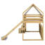 Lit mezzanine en bois pleine grandeur en forme de maison avec tente, naturel et beige-106736235-106736236