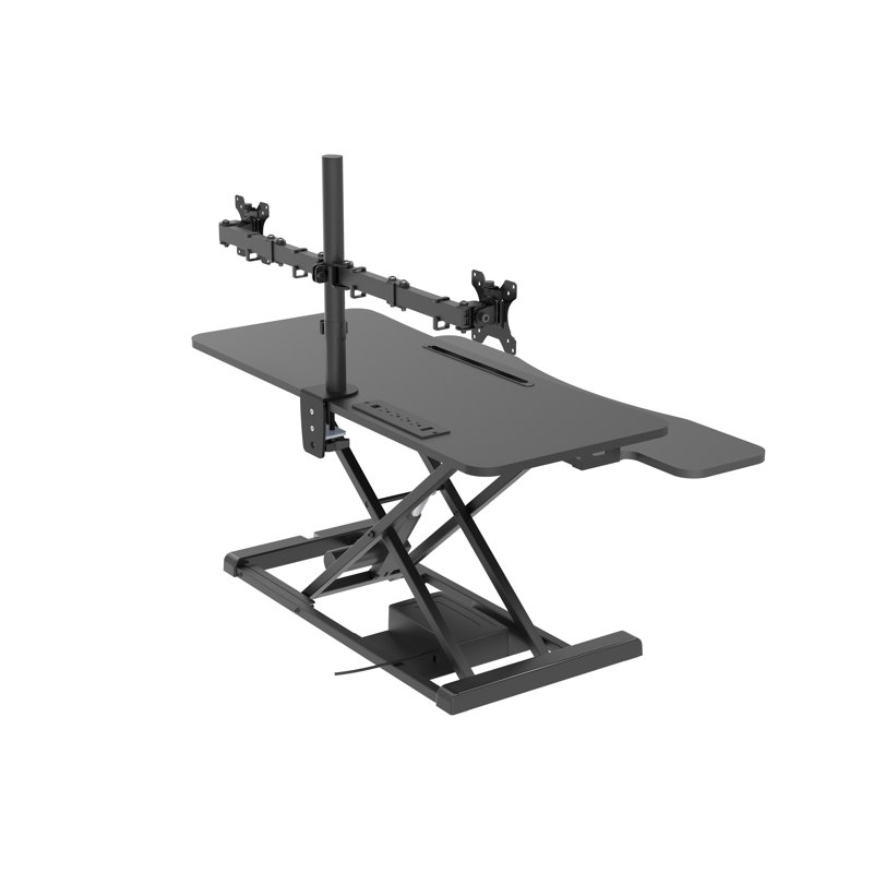 Black Adjustable Dual Monitor Standing Desk Converter with Gas Spring