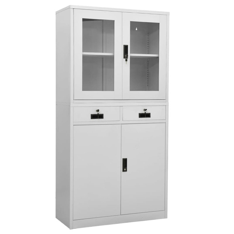 Grande armoire de bureau moderne en acier gris clair et verre trempé