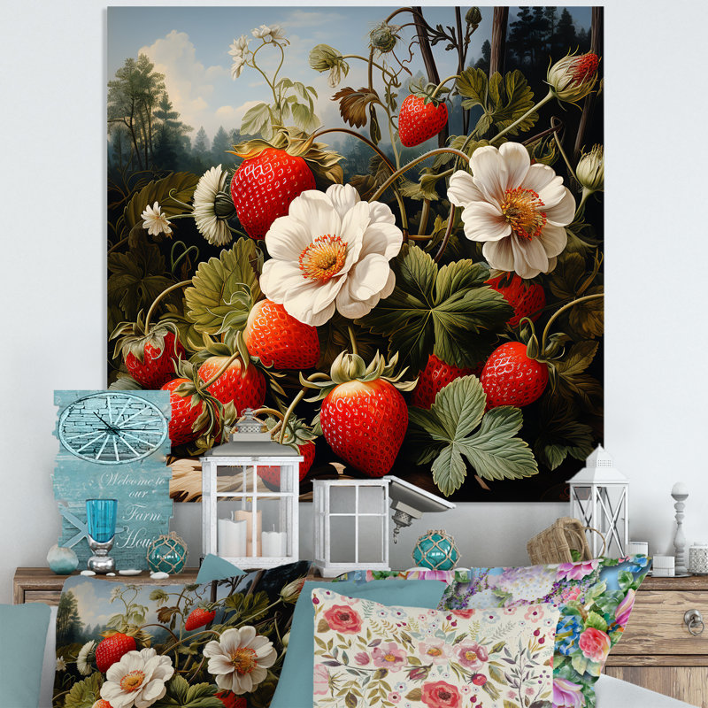 Peinture Renaissance d'un fruit de fraise III - fruits, art mural en métal, H 36 po x l 36 po x P 1,5 po