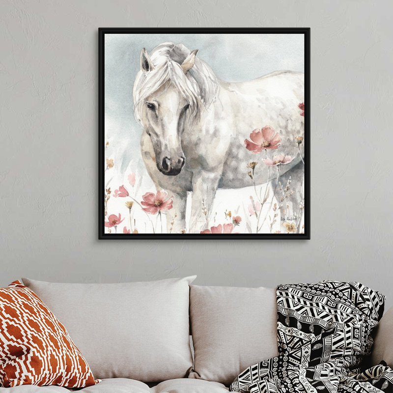 Art sauvage sur toile, "Chevaux sauvages", Toile avec cadre noir, H 38 po x l 38 po x P 2 po