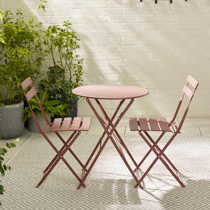Laster Garden Dining Table Set With 2 Matching Dining Chairs - Patio Bistro Set for Modern Garden, Pink