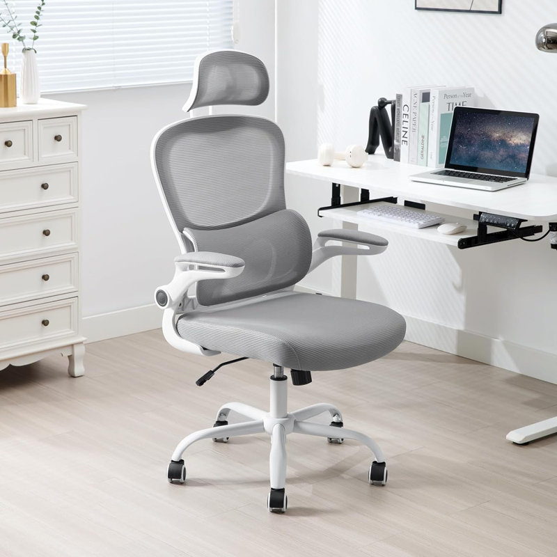Stemen Office Chair with Headrest, Grey, White
