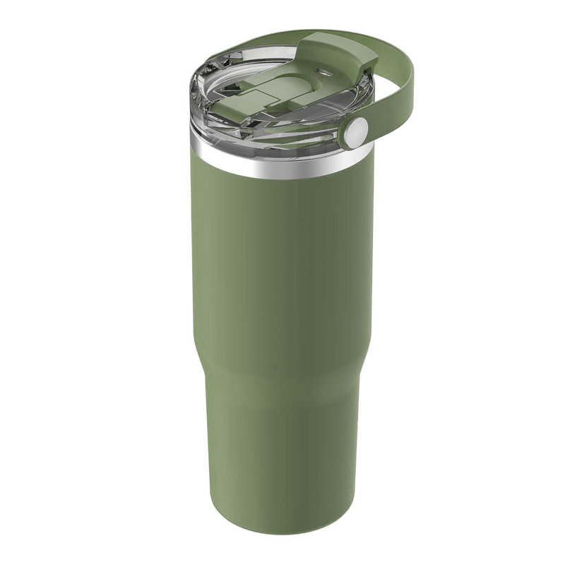Verre isotherme 30 oz avec couvercle et poignée - vert, Vert