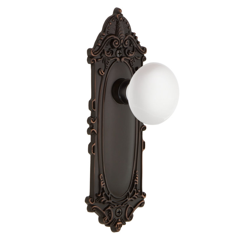 Victorian Plate with White Porcelain Door Knob, Timeless Bronze