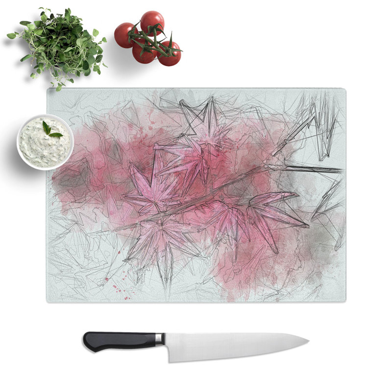 Japanese Maple Tree Sketch Chopping Board, 0.4cm H x 28.5cm W x 39cm L