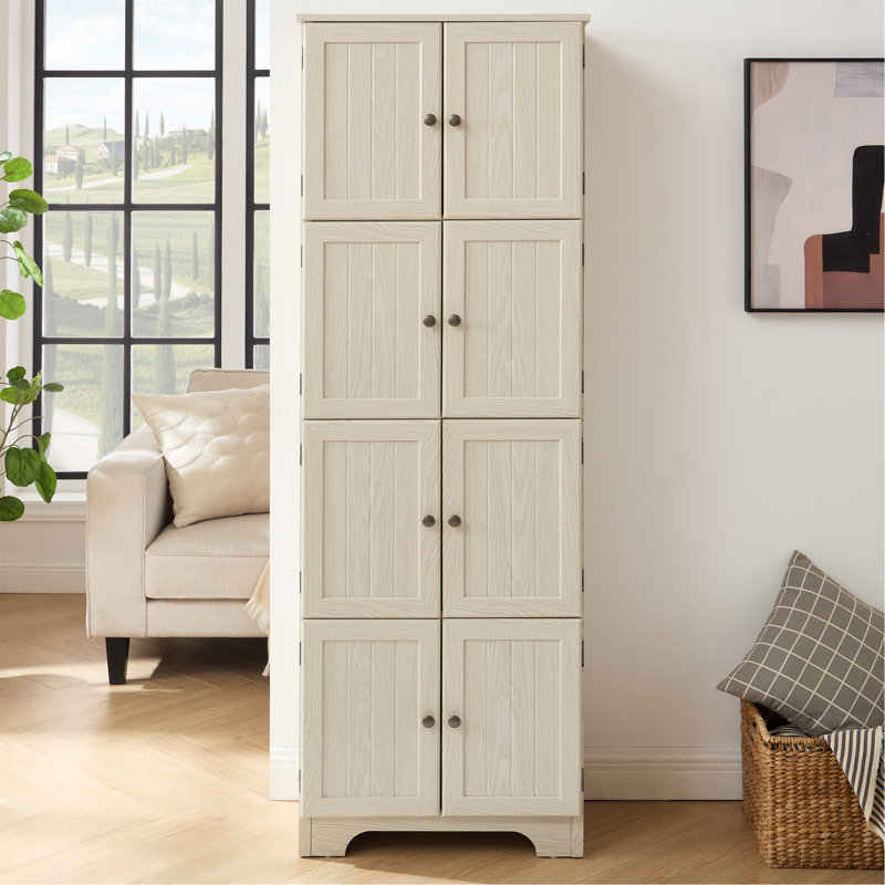 Armoire de rangement haute 72,4 "avec 8 portes et 4 tablettes, bibliothèque, salon, cuisine, salle à manger et armoire de rangement autoportante