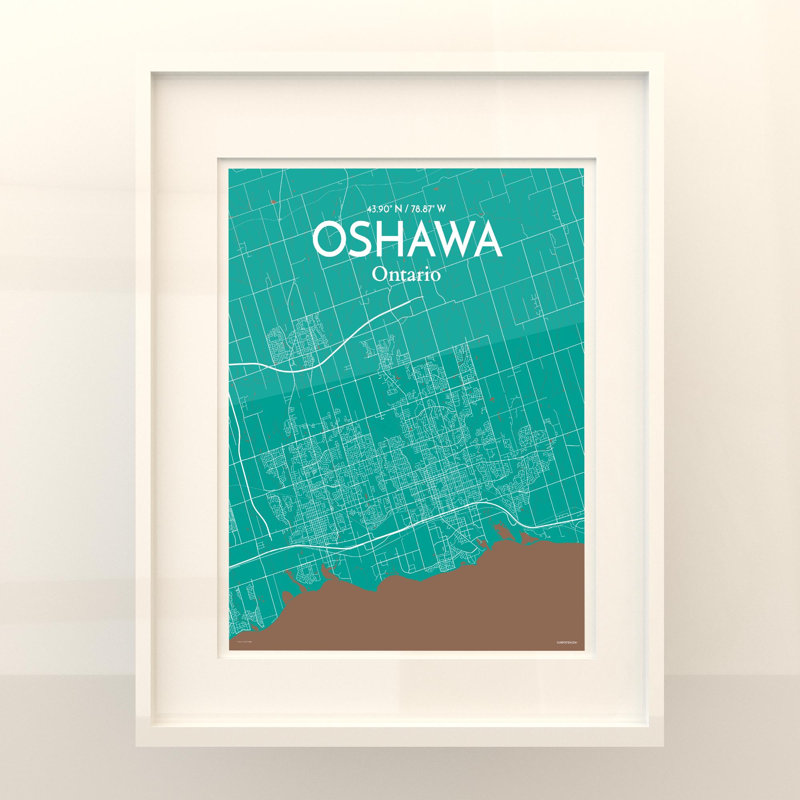 «Oshawa City Map», impression, H 20 po x l 16 po, Vert / Brun