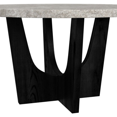 Picket House Furnishings Salem Round Dining Table With Grey Faux Marble Top In Black
