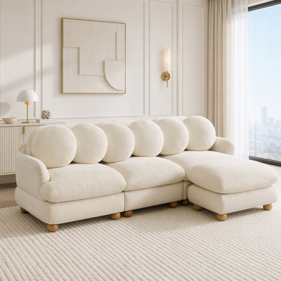 Modular Sectional Sofa with Chenille Upholstery and Movable Ottoman