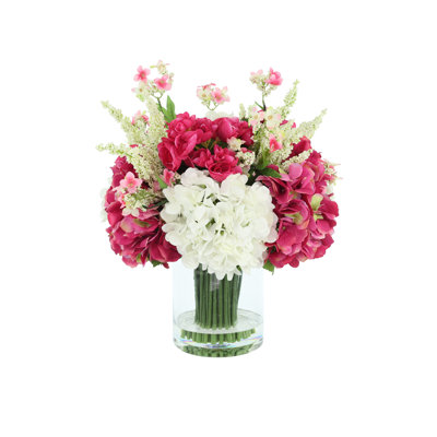 Arrangement floral hortensia et bruyère dans un vase