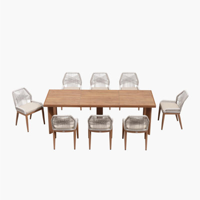 Corrigan Studio Dining Set Patio Metal Rectangular Table And Wicker Rattan Chairs For Outside Porch Garden Kitchen Modern Outdoor Furniture Sets