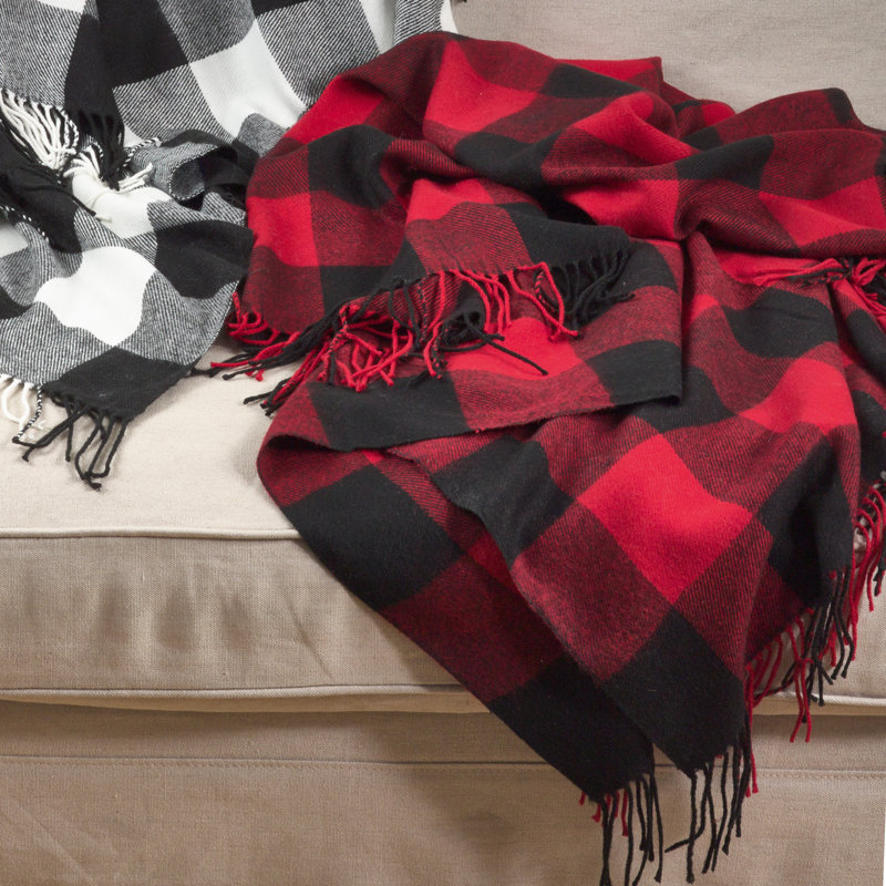 Sevan Collection Hand Woven Throw Blanket, Black, 60" x 80", Plaid
