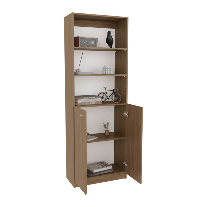 Natural Oak And White 2-Door Bookcase With Open Storage
