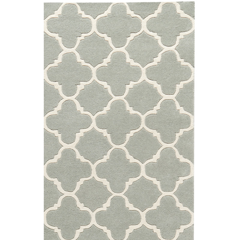 Tapis gris / ivoire en laine touffeté à la main à motif géométrique Carolene, Rectangle 4 pi x 6 pi