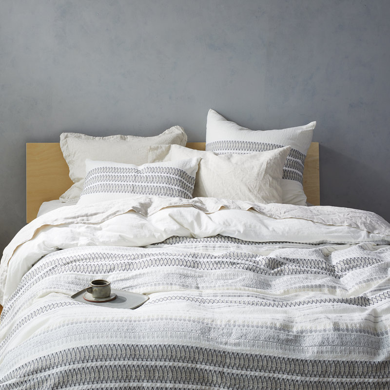 Housse de couette 100% coton biologique, Housse de couette double/grand, Blanc doux / graphite foncé