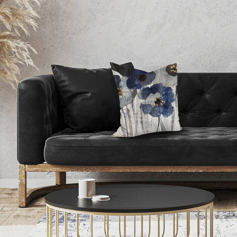 Blue blurry flowers - 16"x16" Throw pillow - Poly twill - Print on demand, 16"H x 16"W, Polyester/Polyfill