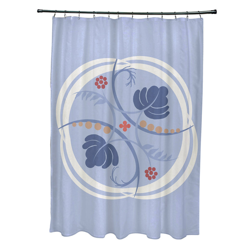 Katrina Floral Shower Curtain, Light Blue/Coral