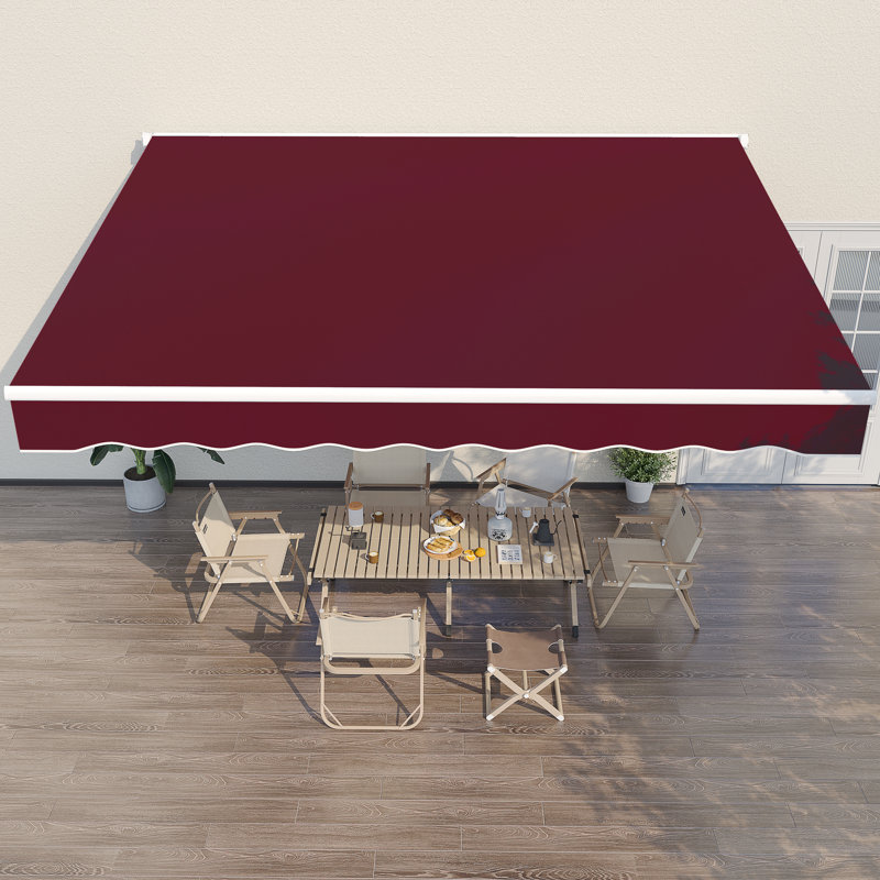 AECOJOY Manual Retraction Slope Patio Awning, 156" W x 120" D, Wine Red, Solid Color