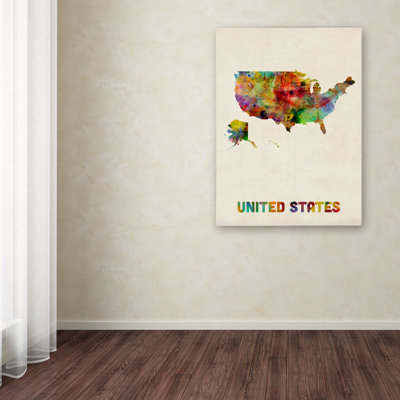 « us aquarelle map » par michael tompsett, impression sur toile tendue