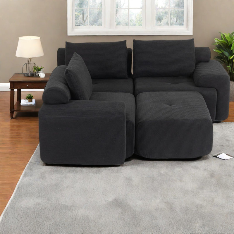 Canapés modernes à structure en acier noir, tissu en velours côtelé, mobilier d'appoint peu encombrant
