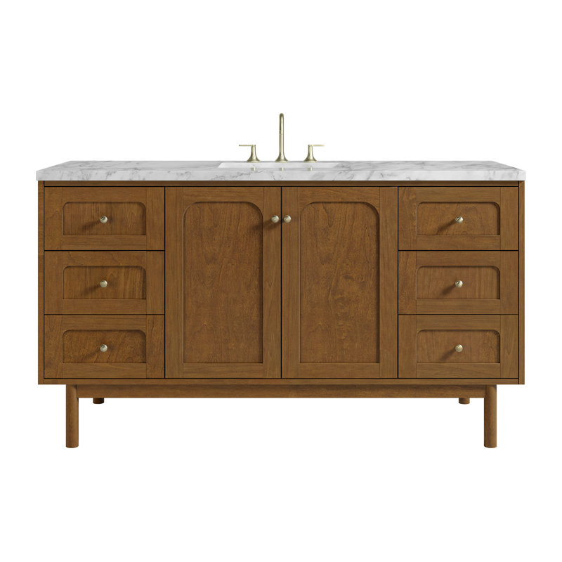 Laurent 60'' W Single Vanity, Carrara Marble, 8" Centers, Honey Oak