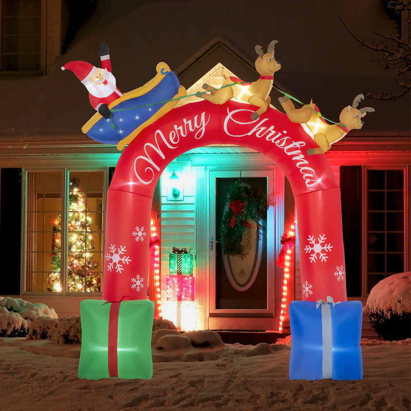 Décoration de Noël gonflable de 9 pi avec arche avec père Noël et traîneau à DEL