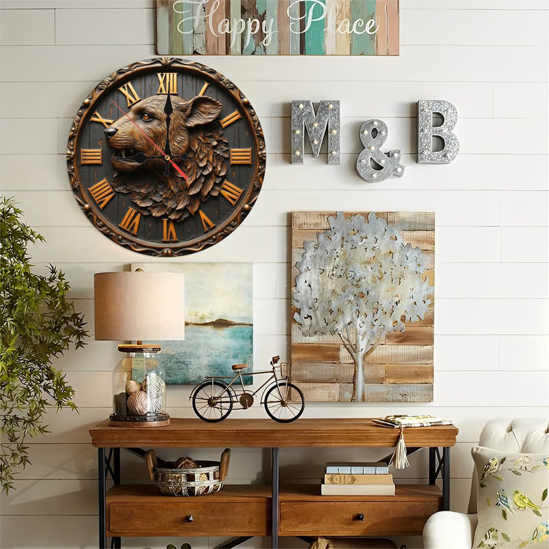 Horloge murale 10 po en MDF rond avec mouvement à quartz silencieux et crochet sans perceuse (piles AA non incluses)