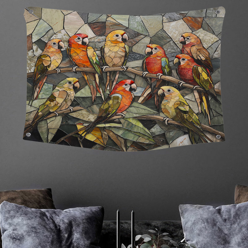 Tapisserie murale «Parrot Mosaic» - Décoration murale oiseau, H 50 po x l 60 po