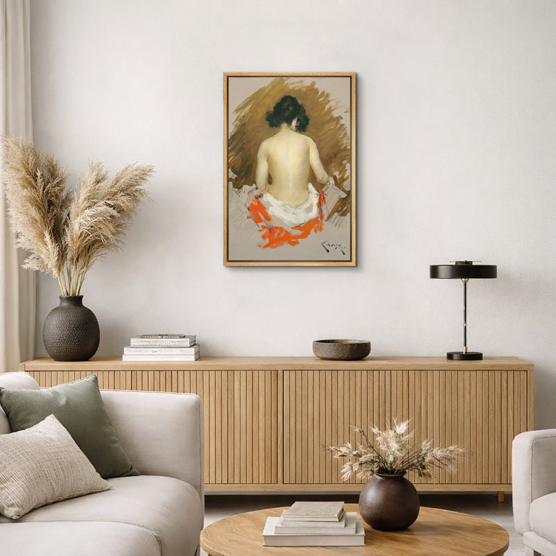 Impressionniste, impression de femme nue, H 36 po x l 24 po x 1,5 po, Natural Floater Frame