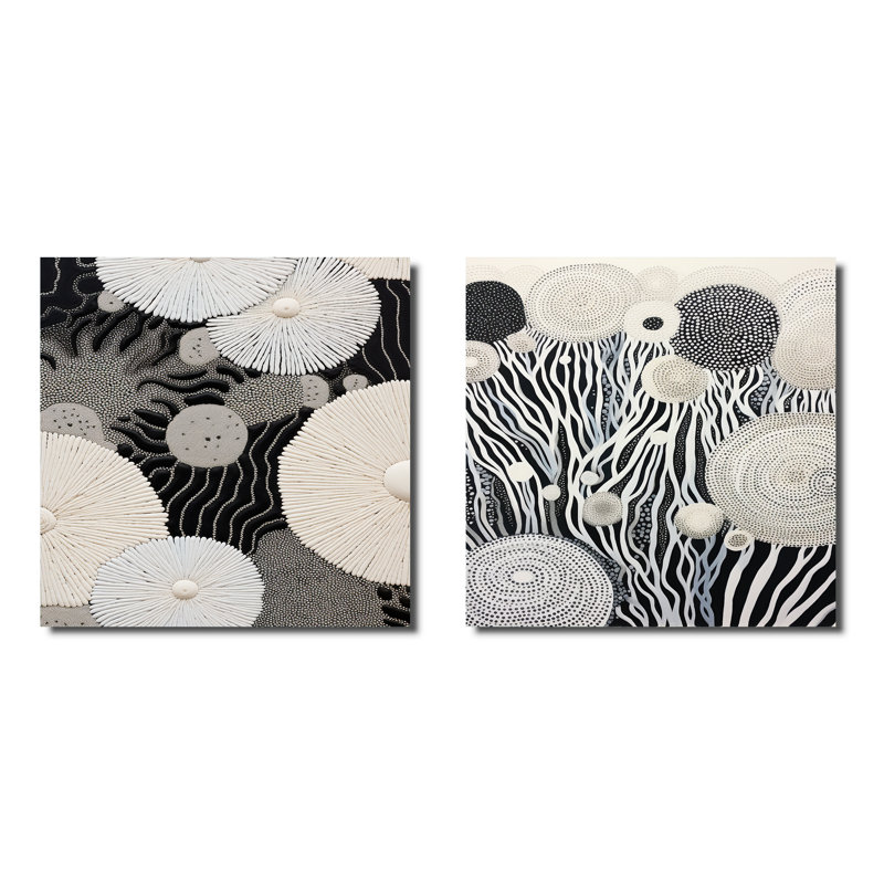 Black And White Abstract Corals River - Abstract Collages Square Collage Set Of 2, Wrapped Canvas, 36" H x 73" W