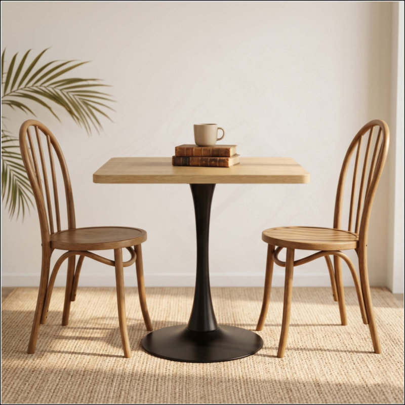  Table de salle à manger Mid Mid Century, H 28,7 po x l 27,8 po x P 27,8 po, Naturel / Noir