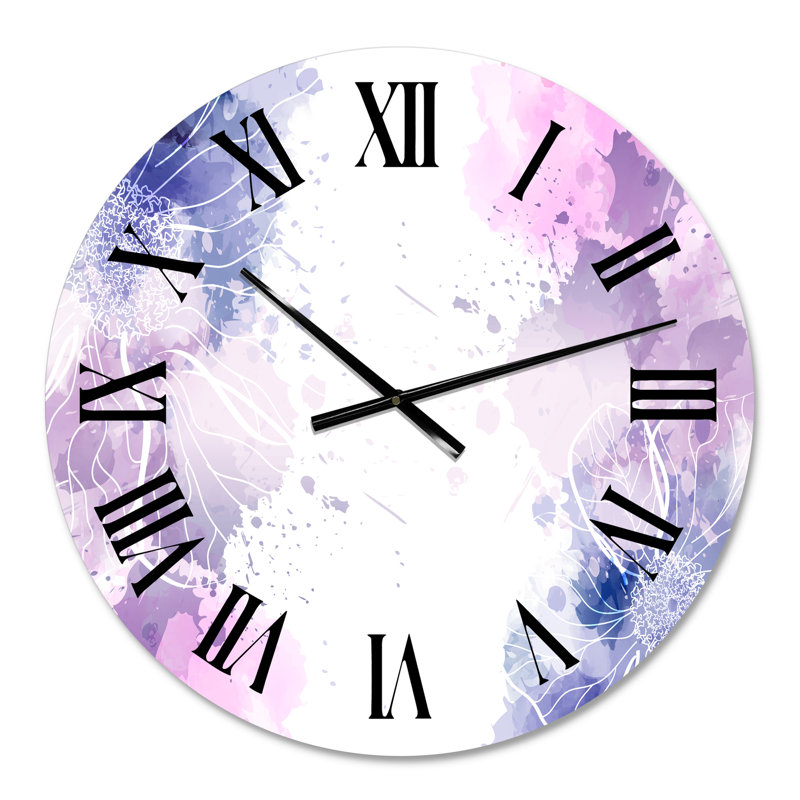 Horloge murale moderne mauve et rose avec éclaboussures colorées I, Surdimensionné