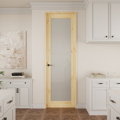 Pine Soild Core Wood 1-Lite Frosted Glass Door  Prehung Jamb Interior With Door Seal Strip