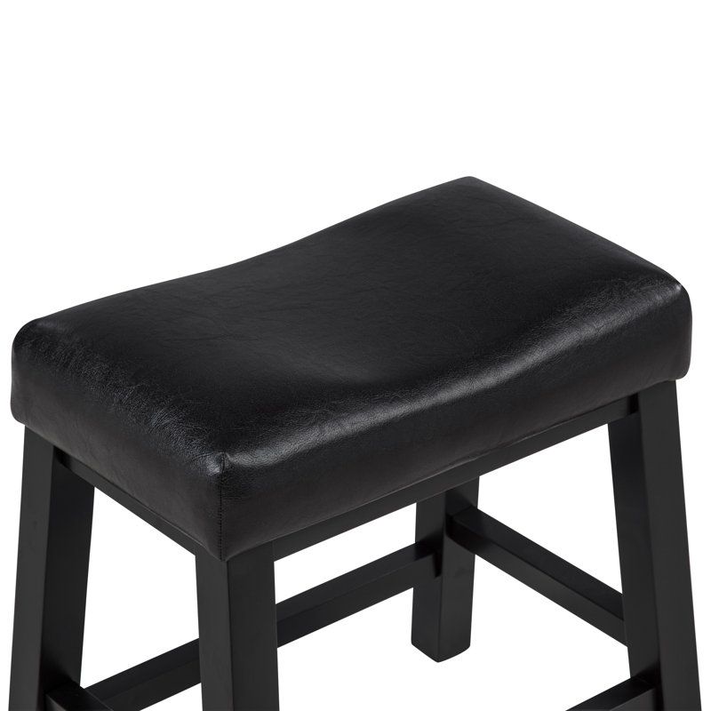Tabouret de comptoir 19 po en bois massif avec dossier rembourré en cuir PU noir, Noir