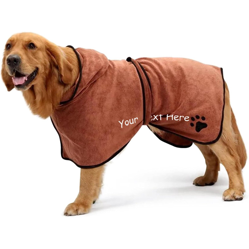 Serviette de bain pour chien avec nom et peignoir pour chien, S, Oui, Brun