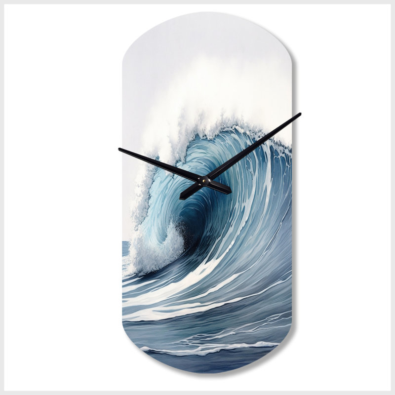 Ocean Wave Mouvement III - Horloge de plage asymétrique en métal, horloge cylindrique verte, Grand