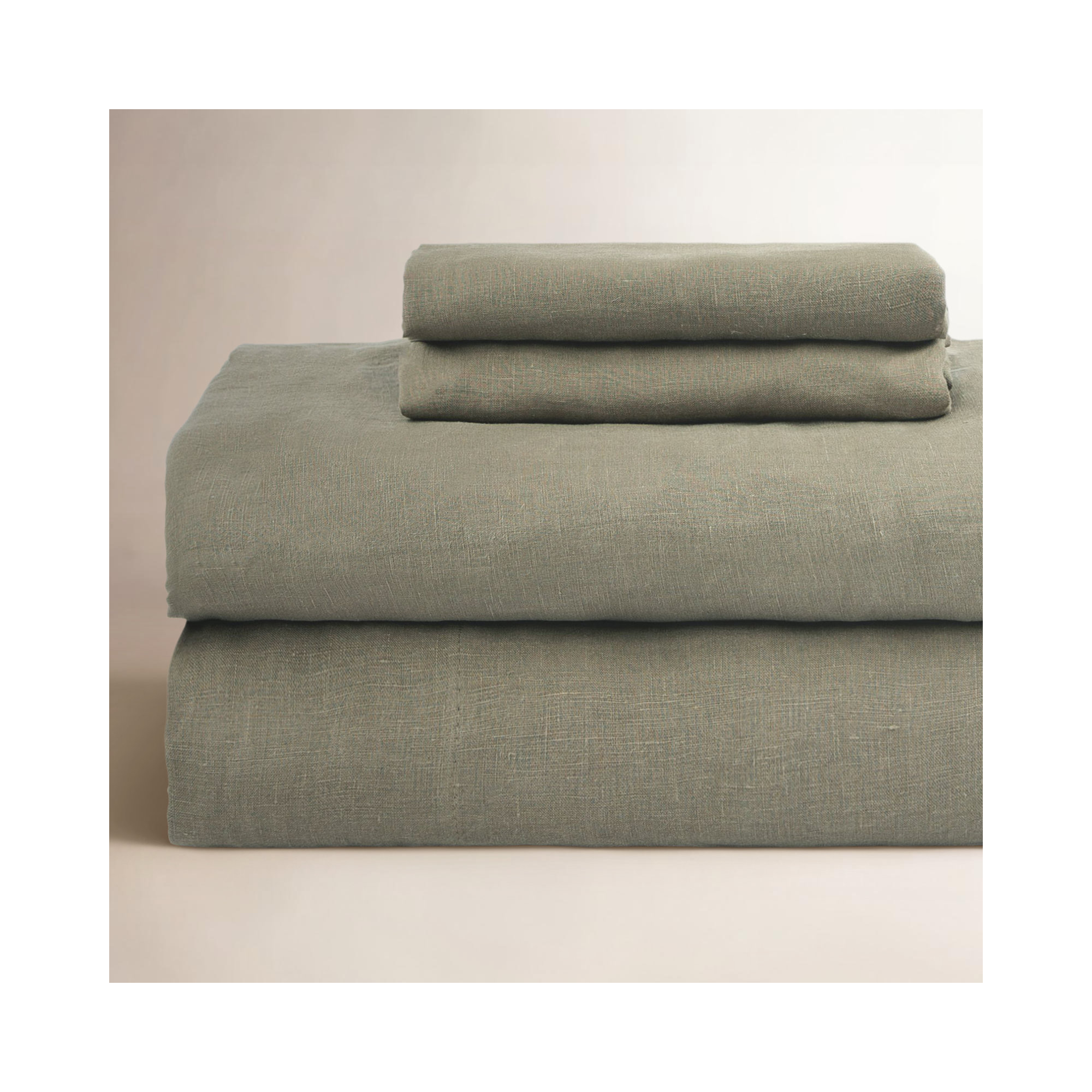100% French Linen Sheet Set, Moss, King Sheet Set with 2 Pillowcases