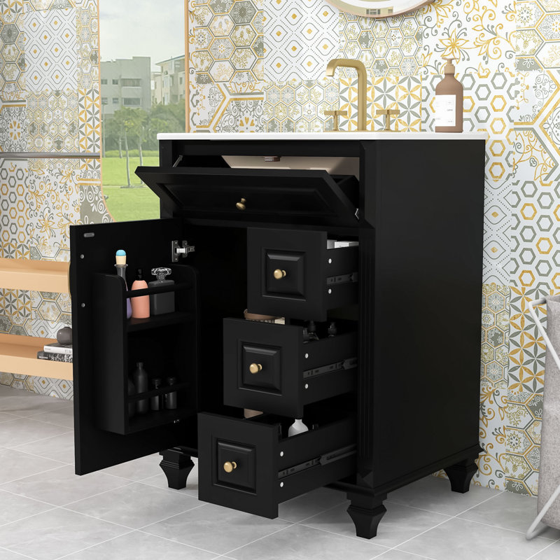 Stylish Freestanding Bathroom Vanity with Adjustable Storage and Easy-to-Clean Sink, Black