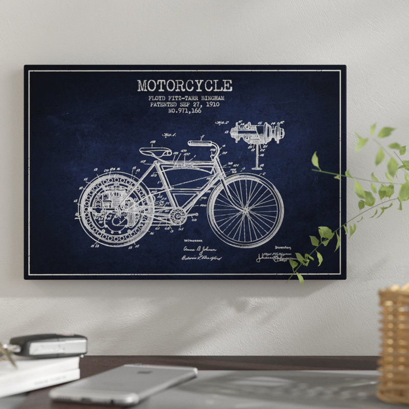 « floyd bingham motocyclette », impression sur toile en bleu marine, H 40 po x l 60 po x P 1,5 po, Toile tendue, Pas de tapis