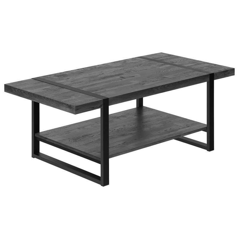 Table basse de salon rectangulaire noire de L 48 po, design contemporain avec tablette fixe et pieds en métal, plateau en stratifié avec finition en bois récupéré