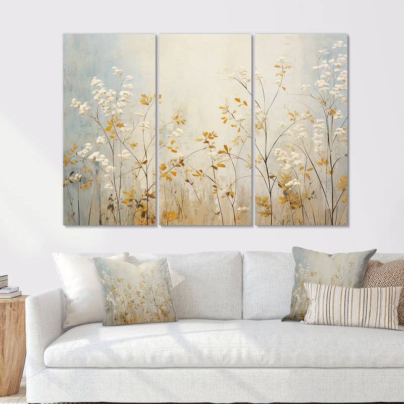 Ensemble de salon Beige Herbs Minimal Harmony - Floral Herbs Wall Art, Toile tendue, H 28 po x l 36 po x P 1 po