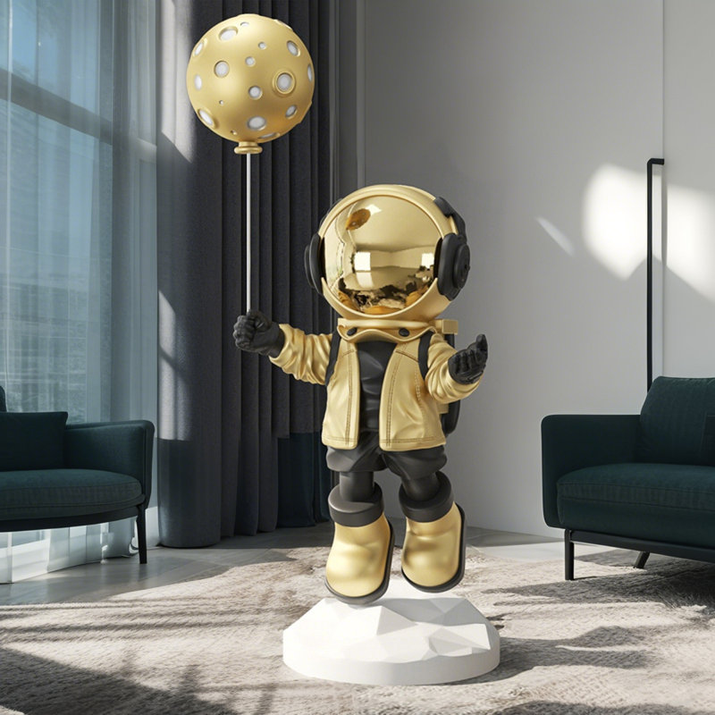 Figurine d'atterrissage 43,31 "ballon astronaute doré, Doré / blanc / noir