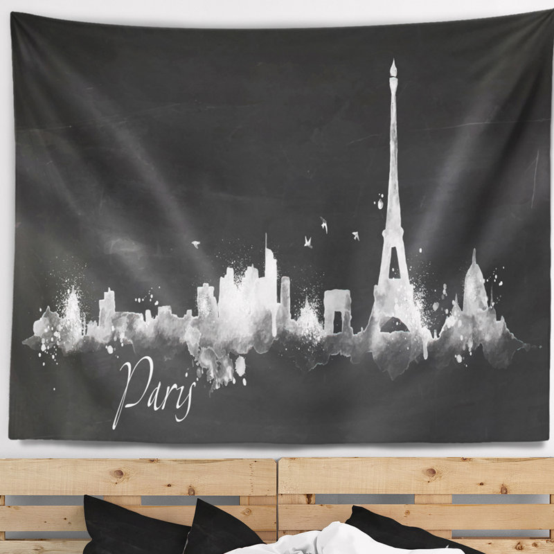 Paysage urbain tapisserie silhouette noire paris, H 32 po x l 39 po