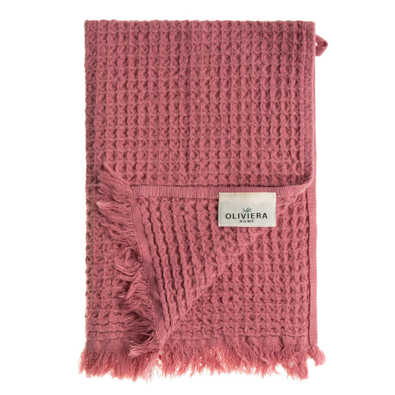 Ensemble de 4 serviettes de cuisine gaufrées en coton Waffle, Rose