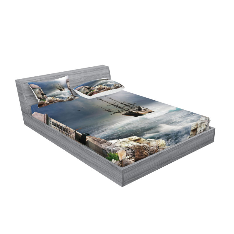 Drap-housse et coussin décoratif bleu pâle Muave beige Ambesonne, Ensemble de draps pour très grand lit californien