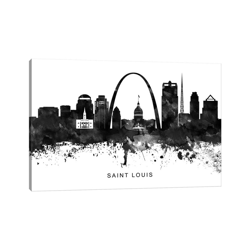 Saint Louis Skyline Black & White - Wrapped Canvas Print, 20.32 cm H x 30.48 cm W